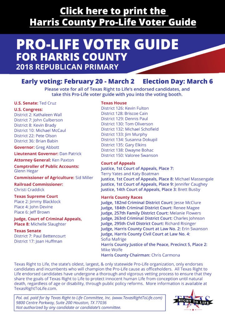 Harris County ProLife Voter Guide Texas Right To Life